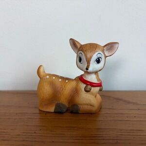 Vintage Homco Ceramic‎ Deer Figurine Fawn with Red Collar and Bells
